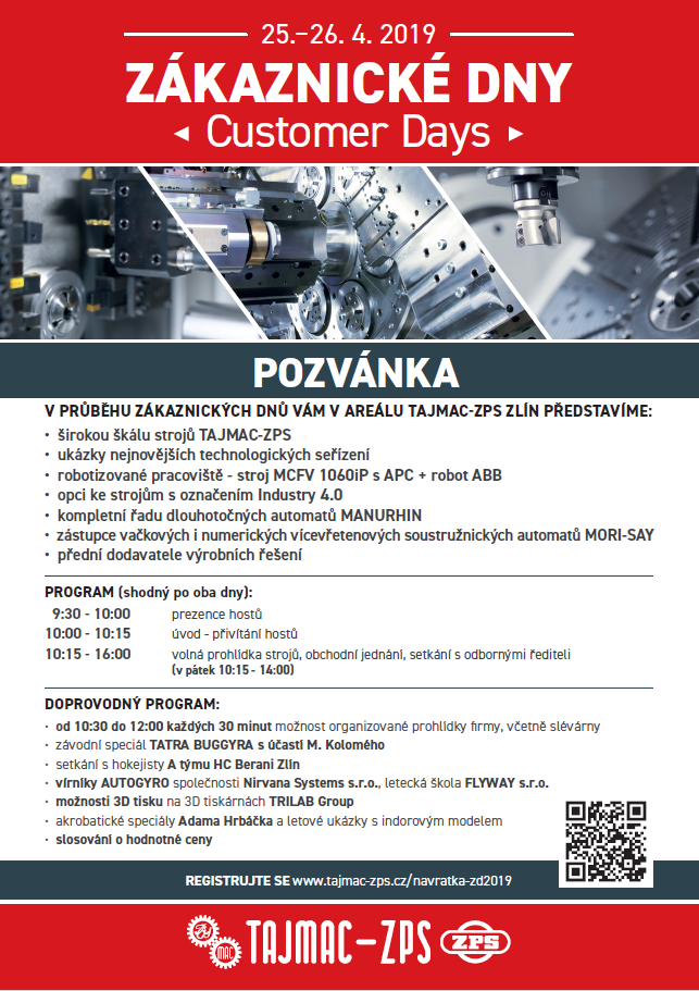 ZÁKAZNICKÉ DNY TAJMAC-ZPS 25.-26.4. 2019 
